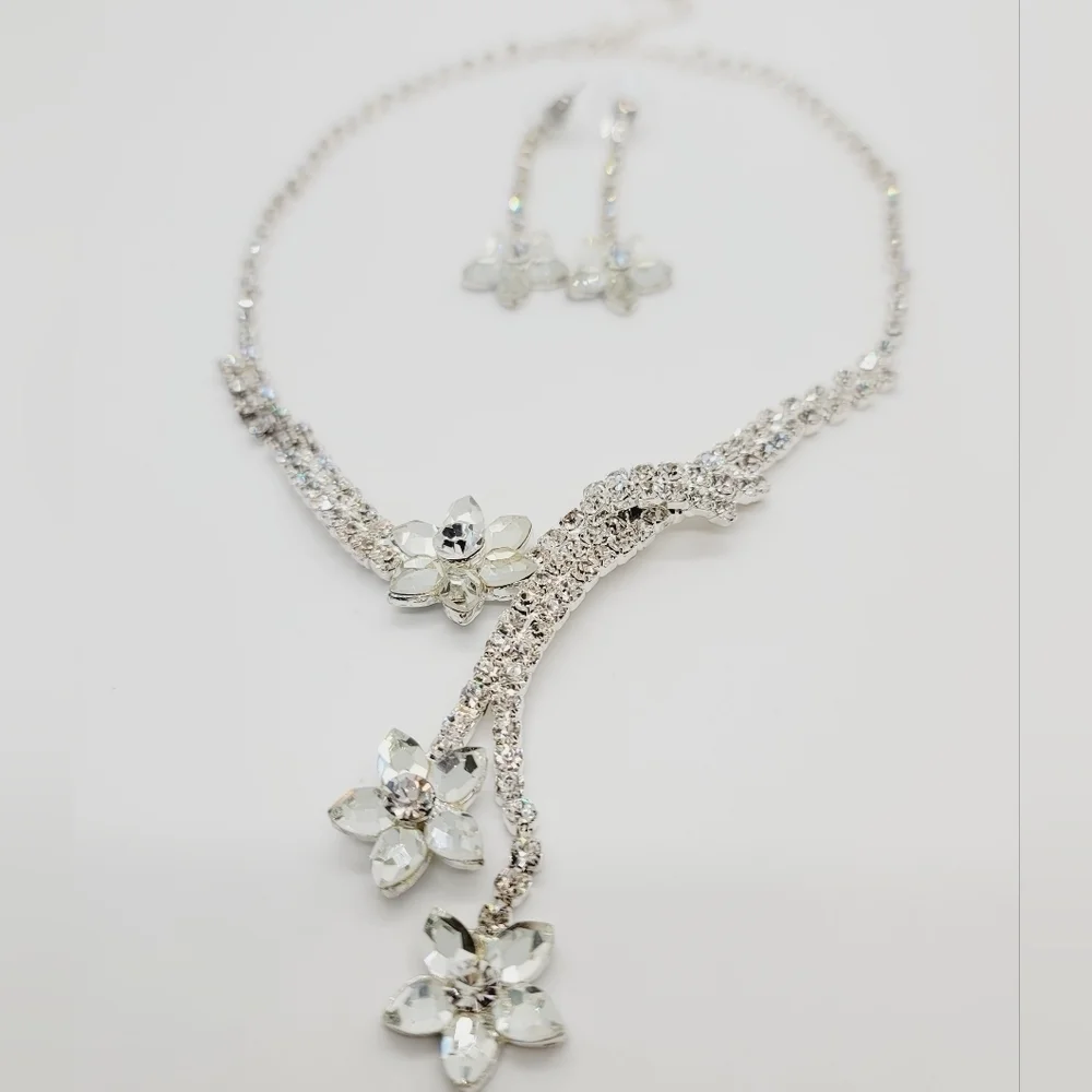 Crystal Sterling Silver Necklace Earrings set